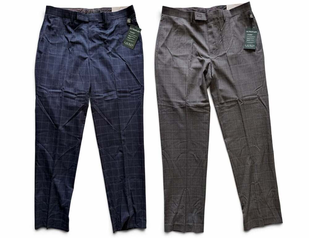 NWT Lauren Ralph Lauren Men’s 34x32 UltraFlex Plaid Dress Pants Bundle Grey & Na